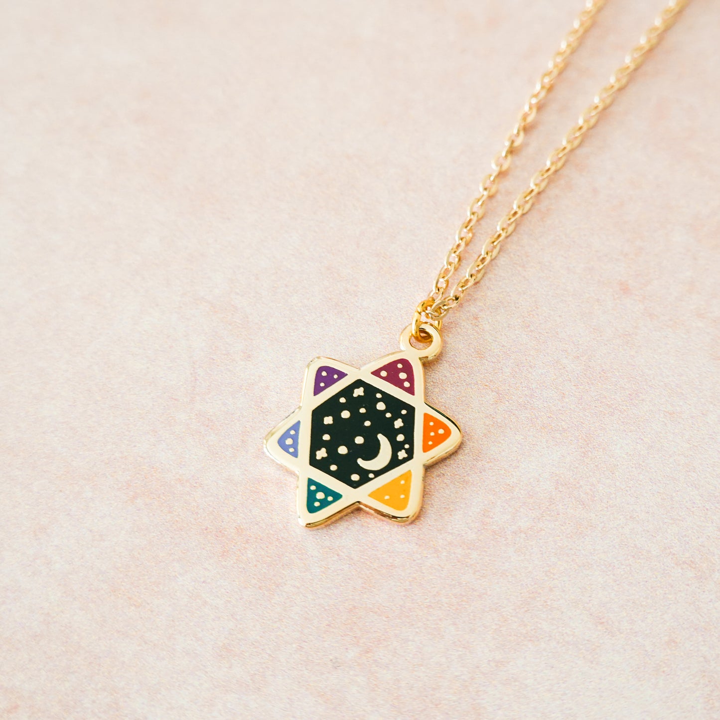 Rainbow Cosmic Magen David necklace