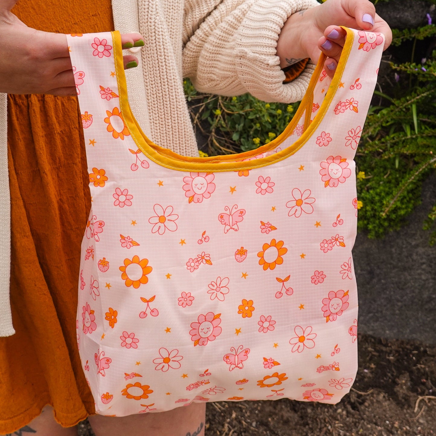 Cherry Blossom tuck-top tote