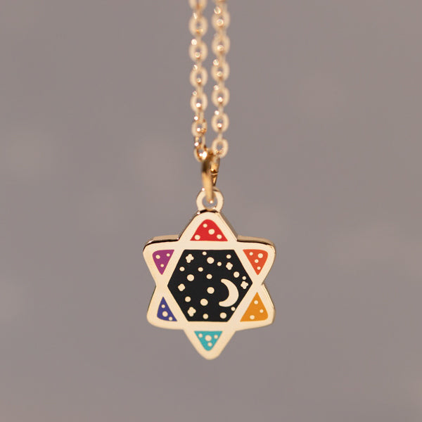 Rainbow Cosmic Magen David necklace