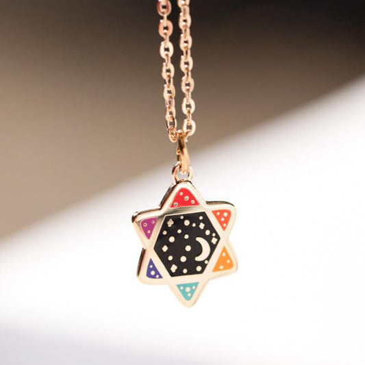 Rainbow Cosmic Magen David necklace