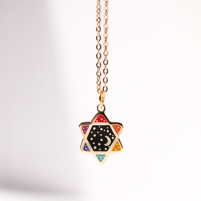 Rainbow Cosmic Magen David necklace