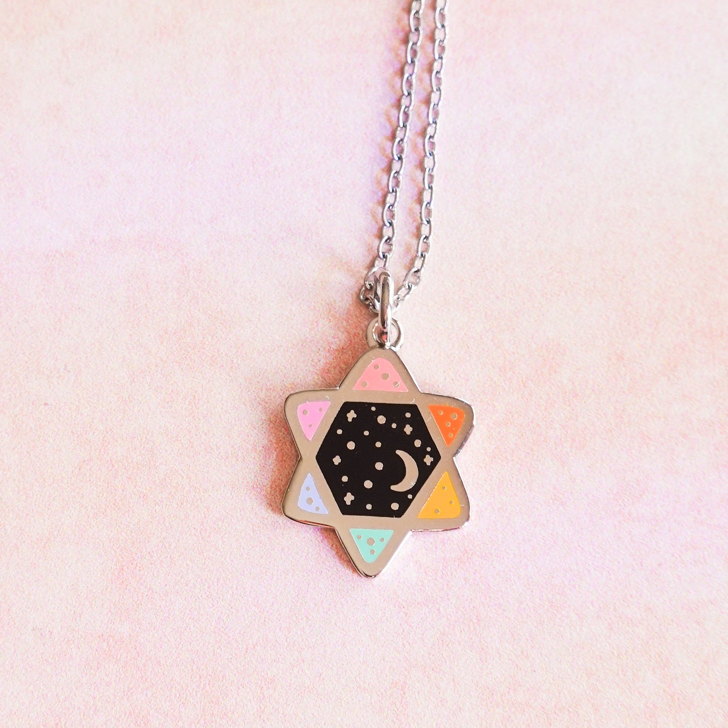 Rainbow Cosmic Magen David necklace