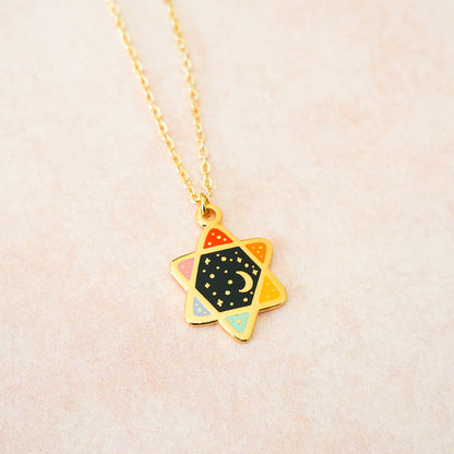 Rainbow Cosmic Magen David necklace