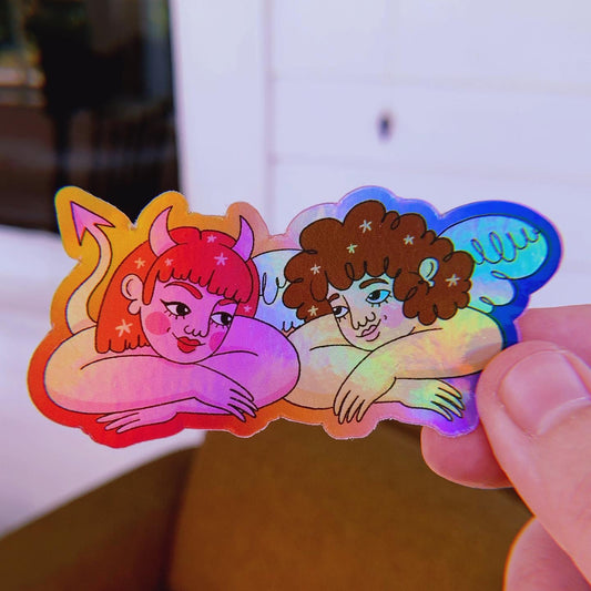 Opposites Attract holographic sticker