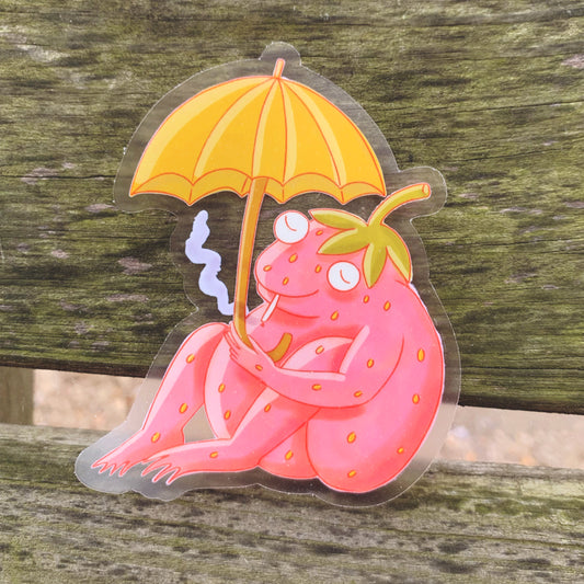 Strawberry Frog - 4" transparent sticker