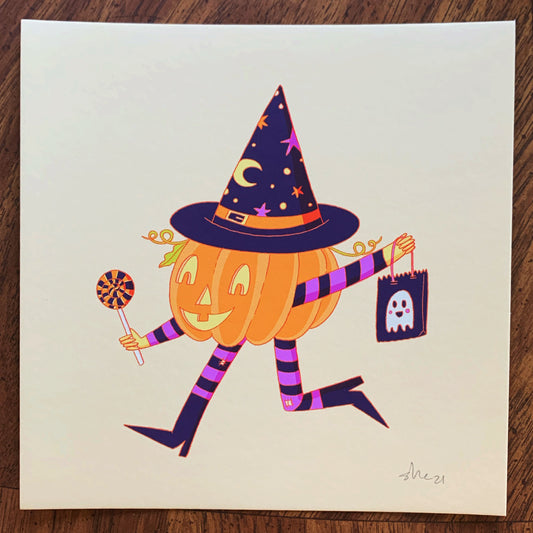 Pumpkin Witch 8x8" giclee print
